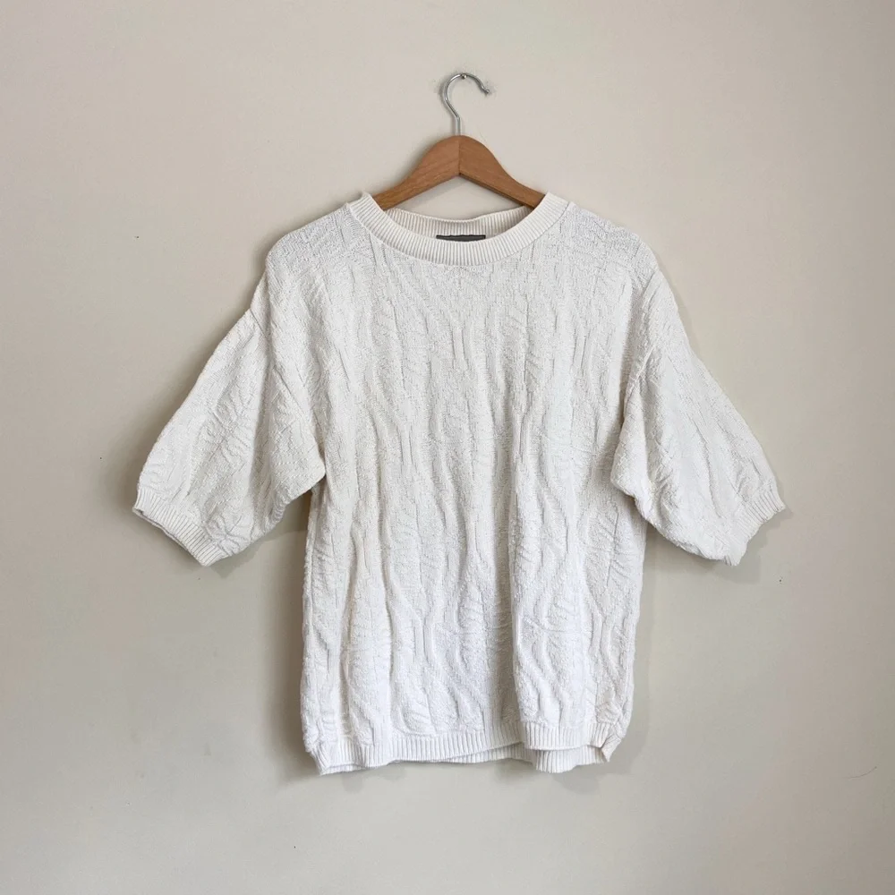 Oversized Vintage Liz Baker Essentials Ivory Textured Knit Top